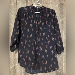 Fun 2 Fun Navy Patterned Blouse - Size Small